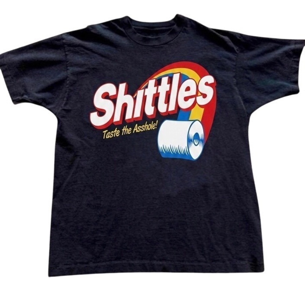 Gildan Shittles Parody Graphic T-Shirt Unisex Black Cotton Tee Funny Humor Shirt